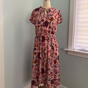 J Crew EUC XL Garden Floral Print Midi Fit And Flare Short Sleeved Dress